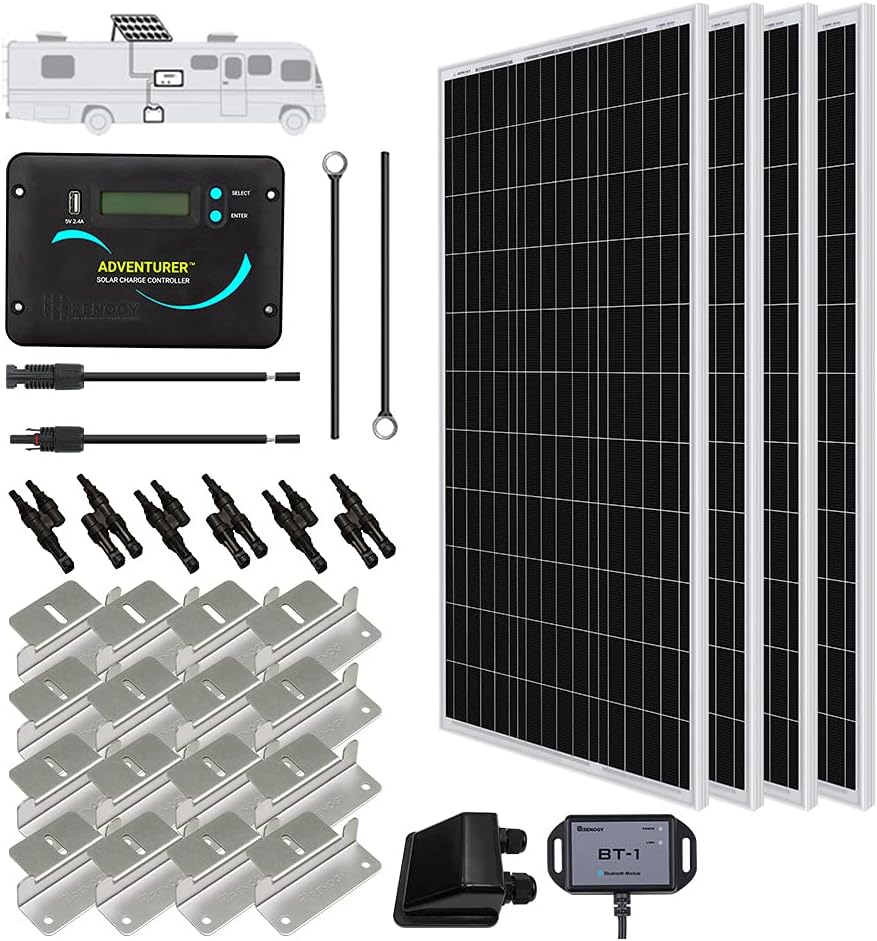 Renogy 300 Watts 12 Volts Monocrystalline Solar RV Kit with 30A PWM LCD Charge Controller/Solar Panel Connectors/Tray Cable/Corner Bracket