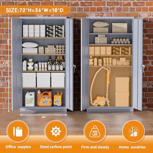 Greenvelly Steel SnapIt Storage Cabinet 72" Locking Metal Garage Storage Cabinet with 4 Adjustable Shelves, 2 Doors and Lock for File, Office, Garage