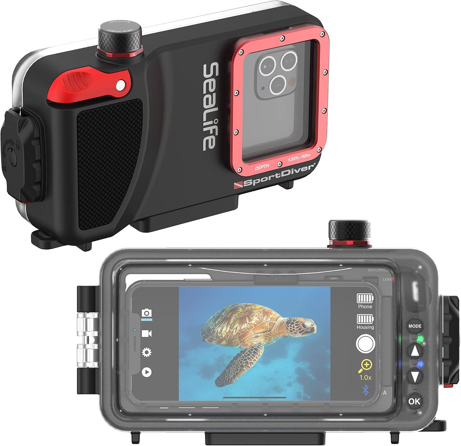 Underwater Smartphone SeaLife Scuba Case – Waterproof Photography, Access Camera Controls, Leak Alarms, Black, Without Light