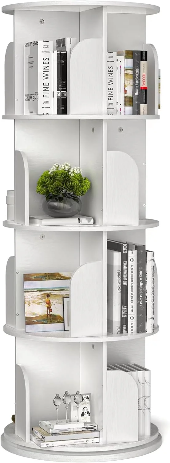 Rotating Bookshelf, Small Bookshelf for Small Space, 360 Display 4 Tier Floor Standing Bookcase Storage Rack