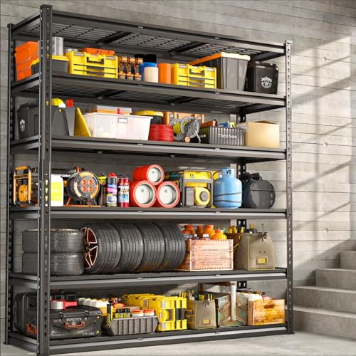 REIBII 60" W Garage Shelving 3000LBS Garage Shelving Heavy Duty Storage Shelves, 5 Tier Metal Shelves, Adjustable Industrial Shelf for Warehouse