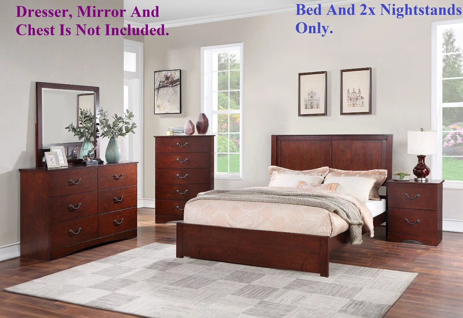 Brown Finish Chic Design 3pc Eastern King Size Bed Set Bedroom Furniture 2x Nightstands Wooden Headboard Footboard