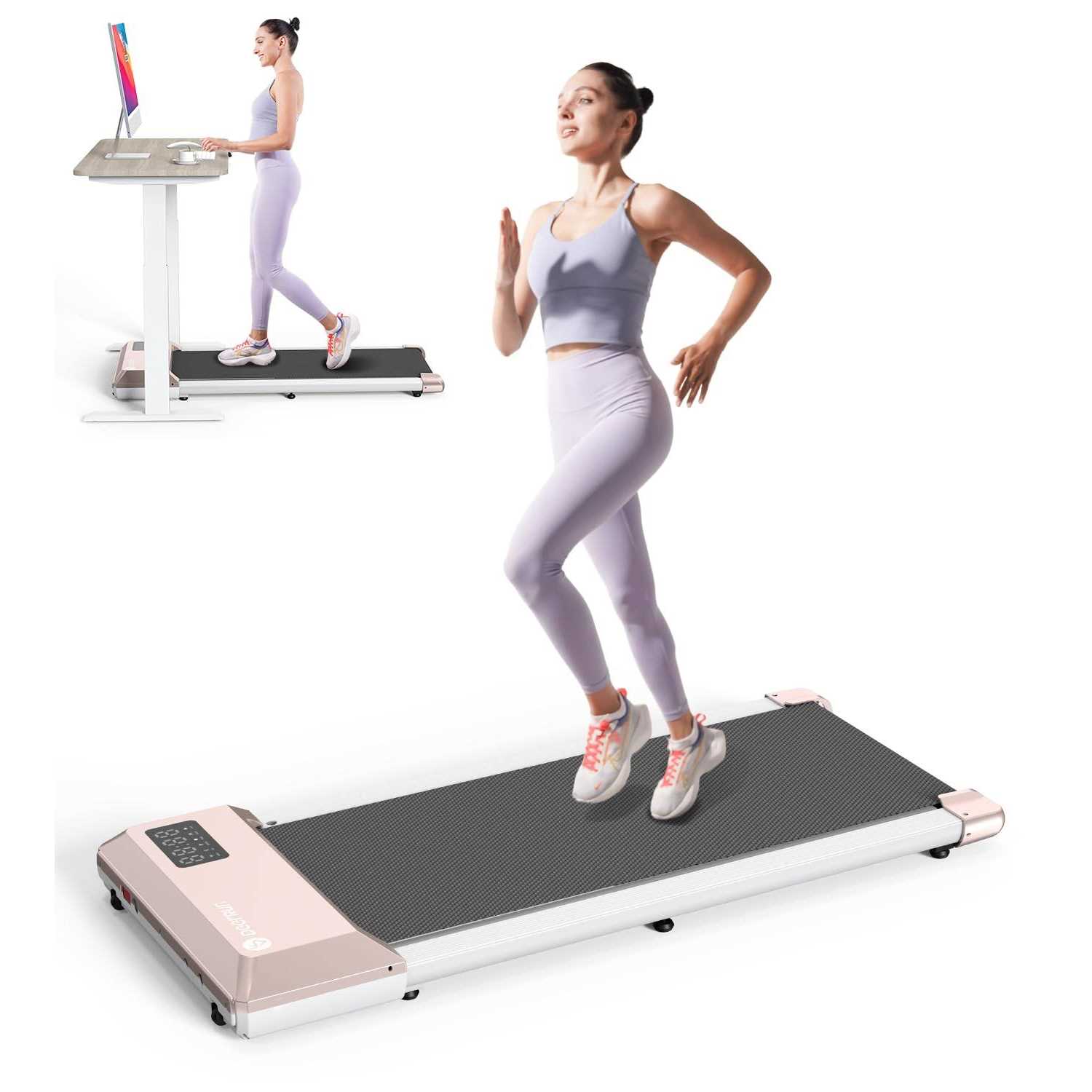 DeerRun Walking Pad 2 in 1 Under Desk Treadmill 2.5HP Low Noise Walking Pad Running Jogging Machine with Remote Control for Home Office