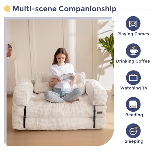 MAXYOYO Folding Sofa Bed, L-Shaped Convertible Sofa Bed with Armrest Foldable Sleeper Couch with Pillow