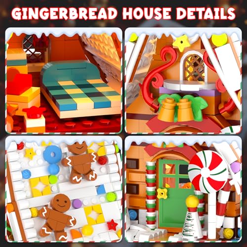 Gingerbread House Building Set with Light Kit, Large Christmas Village Gingerbread House Compatible with Christmas Sets