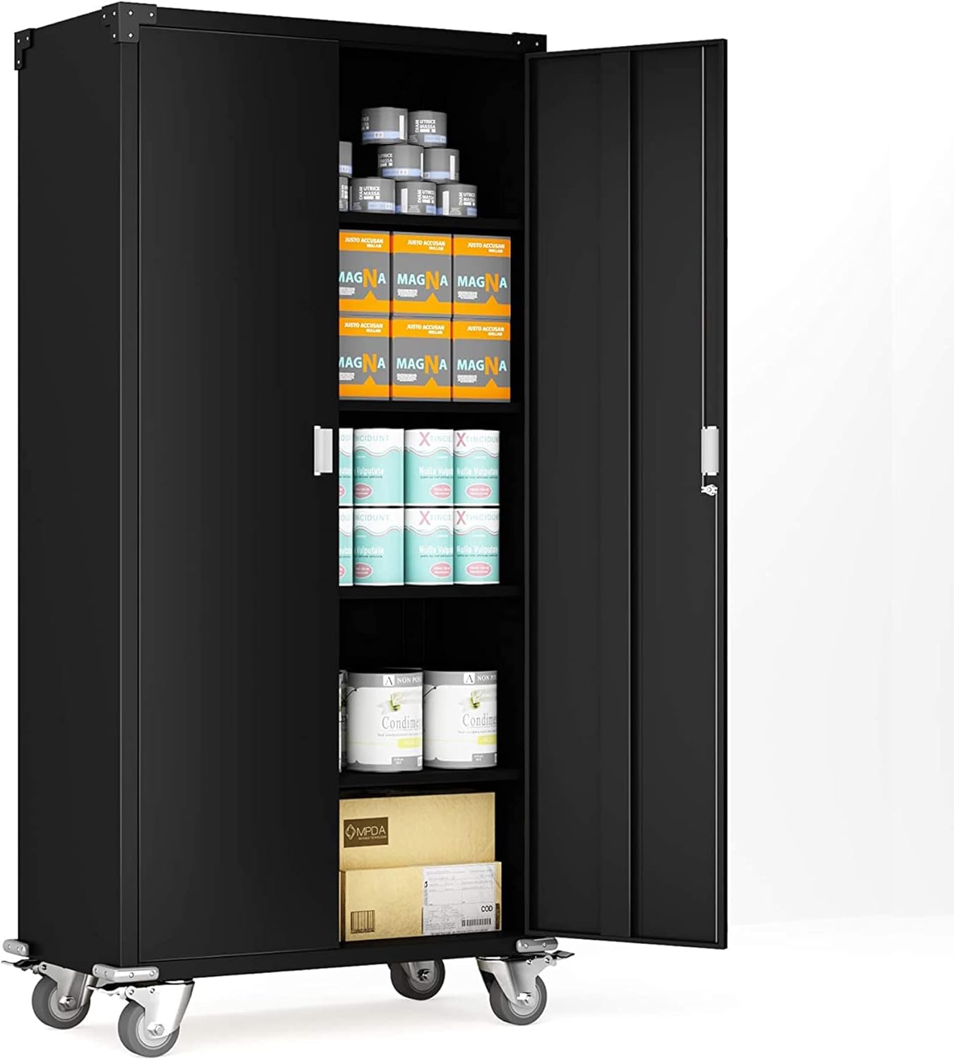AOBABO Metal Rolling Storage Cabinet with Wheels, 72'' Utility Storage Files Cabinet with Height Adjustable Shelves,Steel Tall Cabinet for Office