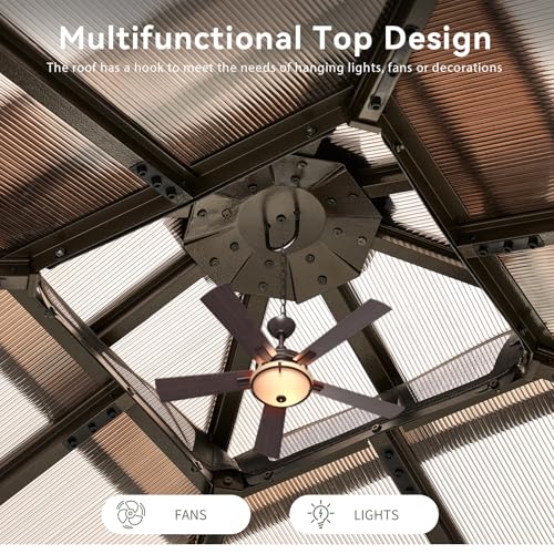 Aoxun 12'x10' Hardtop Gazebo, Aluminum Frame Permanent Pavilion with Curtains and Netting, Outdoor Polycarbonate Double Roof Canopy