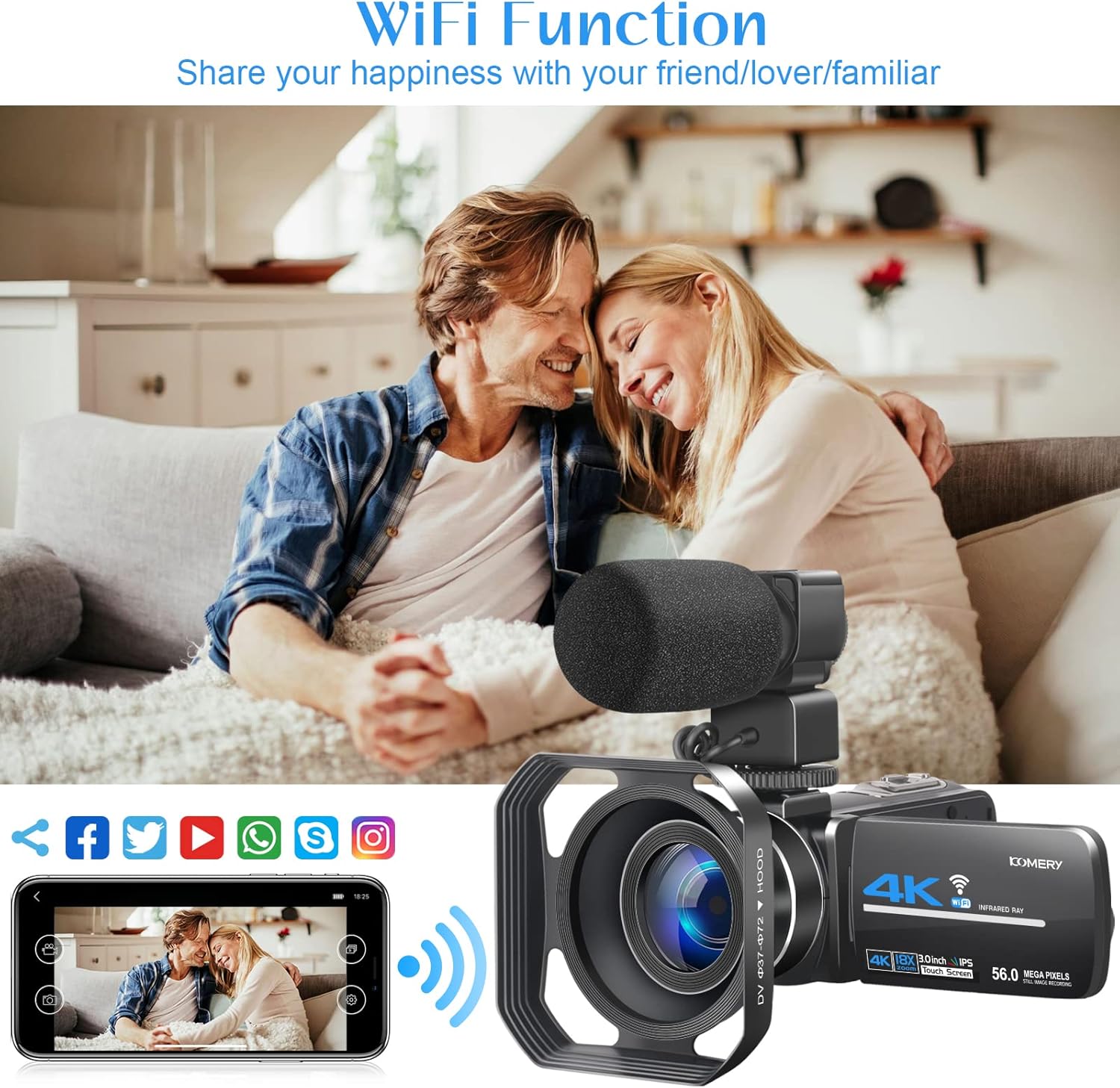YouTube Video Camera 4k Vlogging Camera UHD 56MP with Night Vision WiFi 18X Zoom Camera with Mic