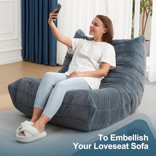 Bean Bag Chairs for Adults Giant Bean Bag Chair Memory Foam BeanBag Chair Big Bean Bag Sofa with Filler Faux Fur Fireside Beanbags Lazy Sofa for