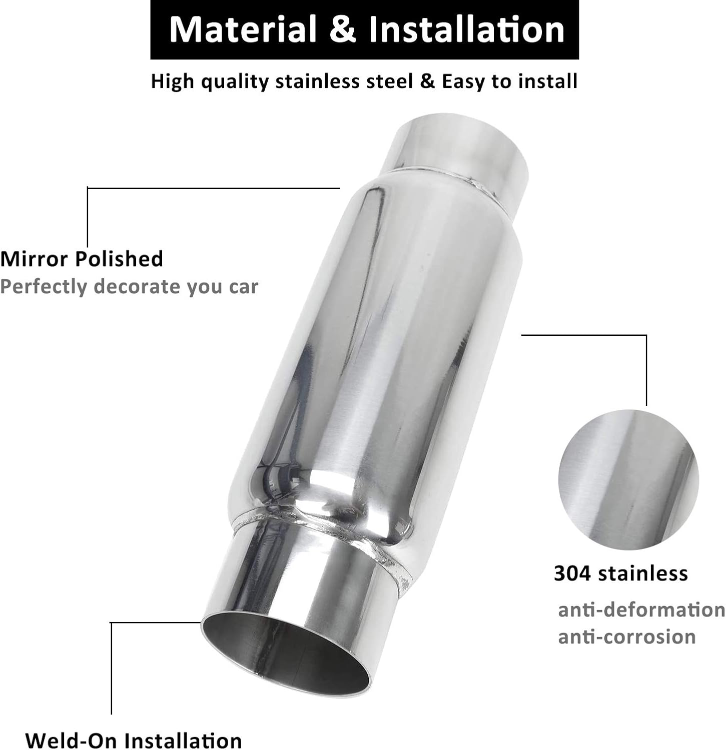 BLACKHORSE-RACING 3" Inlet 3" Outlet Exhaust Muffler, Pair of 3 Inch Resonator Universal Stainless Steel Exhaust Muffler Resonator for Cars