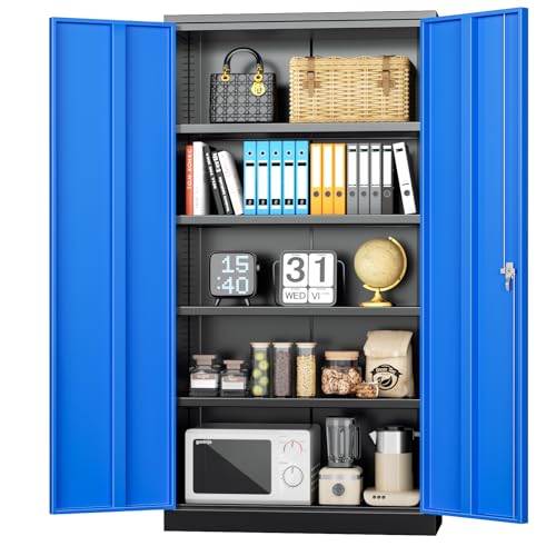 INTERGREAT Metal Storage Cabinets 72” Black Garage Steel Storage Cabinet with Doors and Shelves, Metal Tool Cabinet