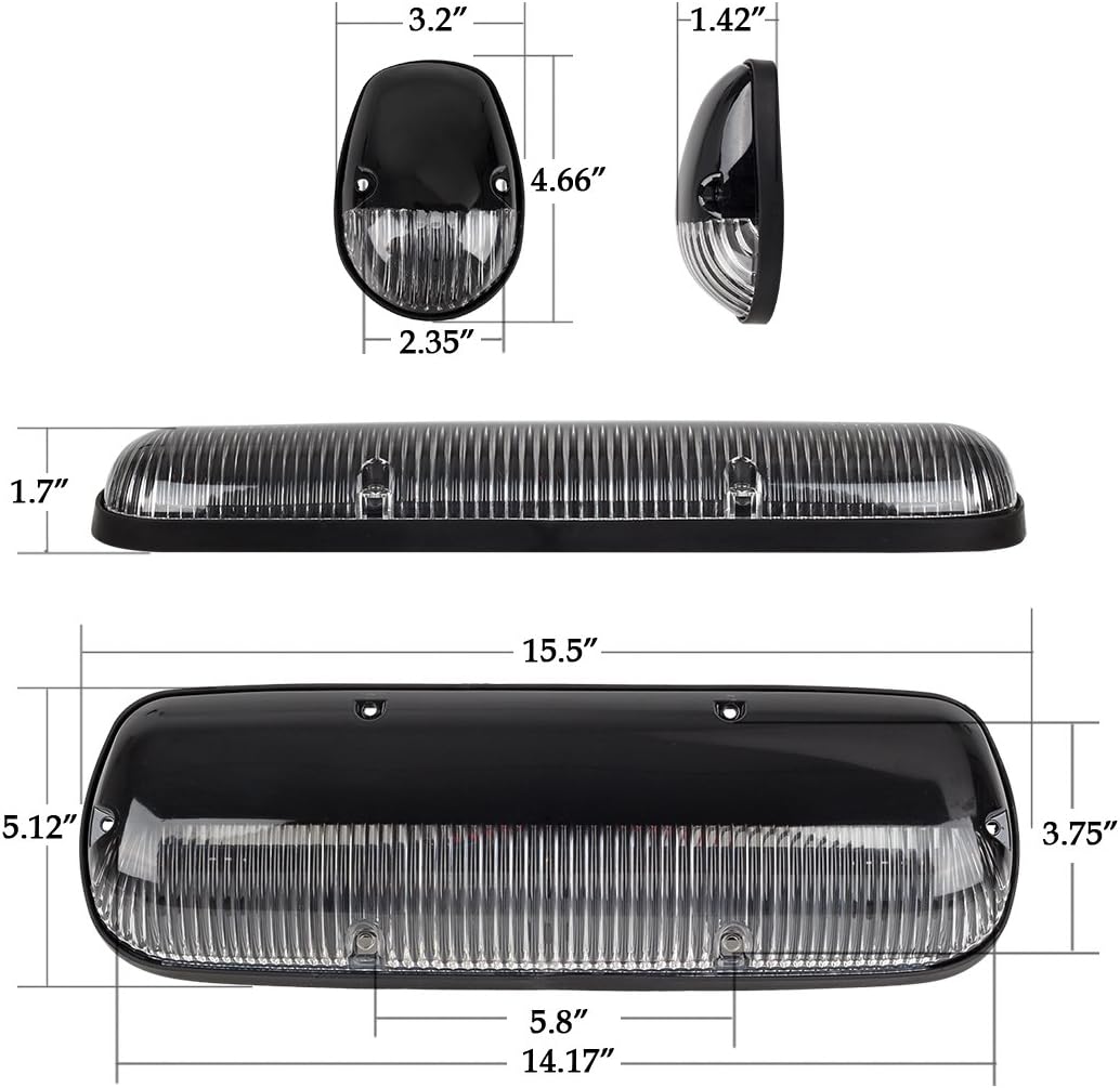 Partsam Cab Light Top Roof Running Cab Marker Lights 264155CL 3PCS + T10 LED Bulbs Compatible with Silverado/Sierra 1500 1500HD 2500 2500HD 3500