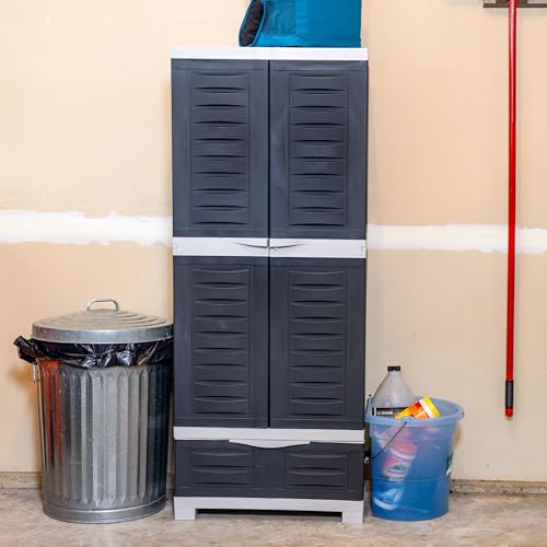 Sunnydaze Lockable Storage Cabinet – Indoor or Outdoor Utility Storage Cabinet with 3 Adjustable Shelves - 57.5" H – Garage, Office, Home