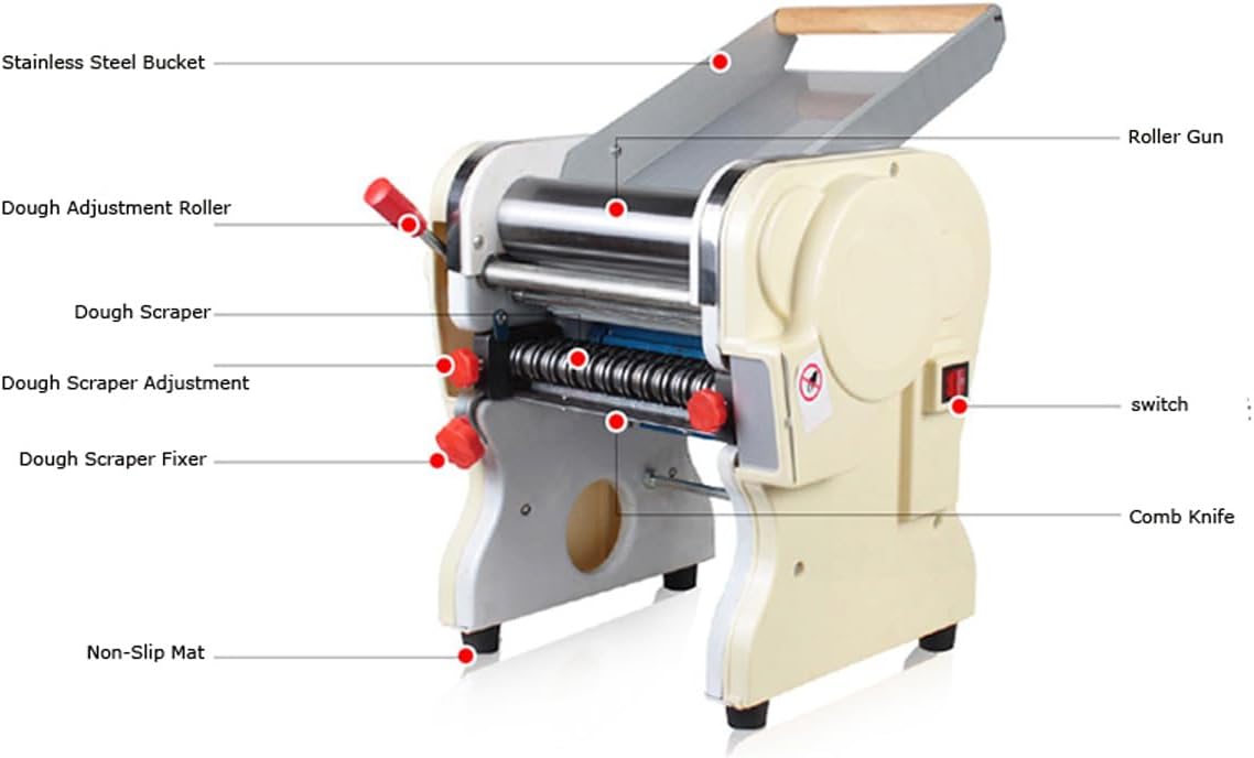INTBUYING 110V Thickness Adjustable Pasta Maker Noodle Machine 550W Electric Stainless Steel Noodle Machine with 3mm Round Knife Noodles For Home and