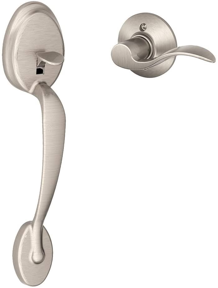 Schlage FE285 Ply 619 ACC LH Plymouth Trim Lower Half Front Entry Handleset with Accent Left Hand Lever, Satin Nickel