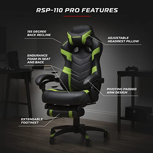 RESPAWN 110 Pro Gaming Chair - Gaming Chair with Footrest, Reclining Gaming Chair, Video Gaming Computer Desk Chair, Adjustable Desk Chair