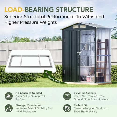 6x4FT Outdoor Steel Storage Shed with Clear Window, Lockable Doors, Weather-Resistant Metal Tool Shed for Garden, Backyard, Patio, and Utility Storage