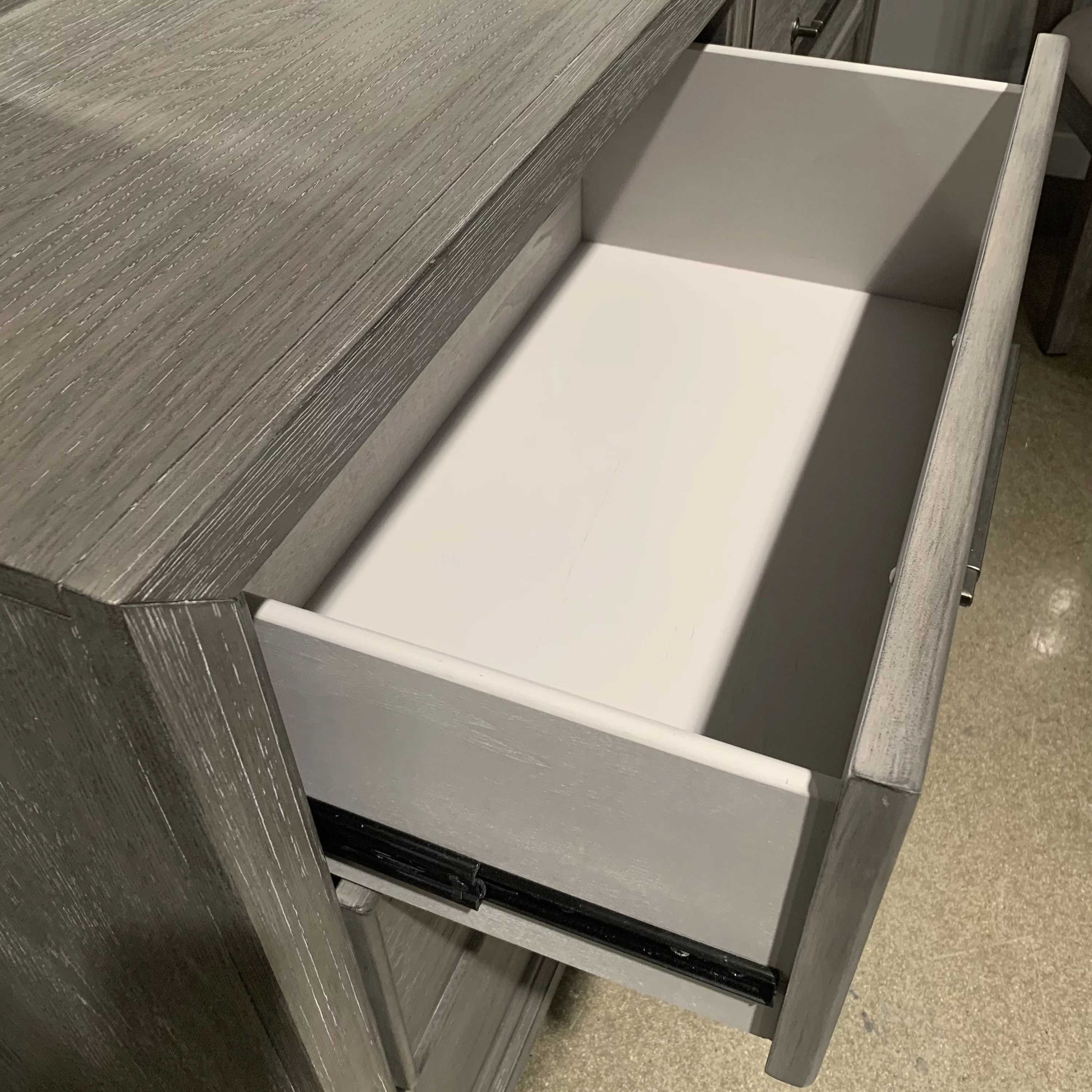 Ennesley Gray Wood Bedroom Set with Upholstered Panel Queen Bed, Dresser, Mirror, 2 Nightstand, and Chest