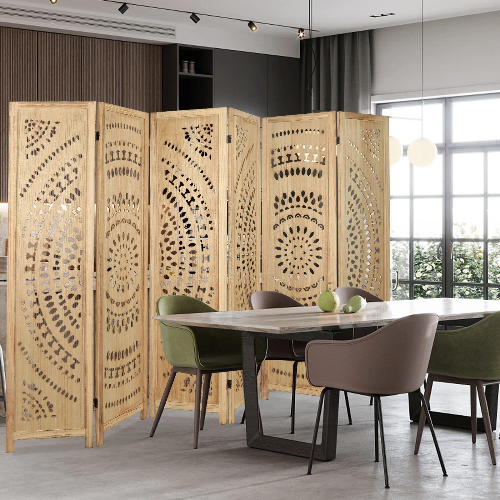 Fionafurn Panel Carved Wood Room Dividers 5.6FT Room Divider and Folding Privacy Screen Freestanding Wooden Screen Room Divider Room Separation for