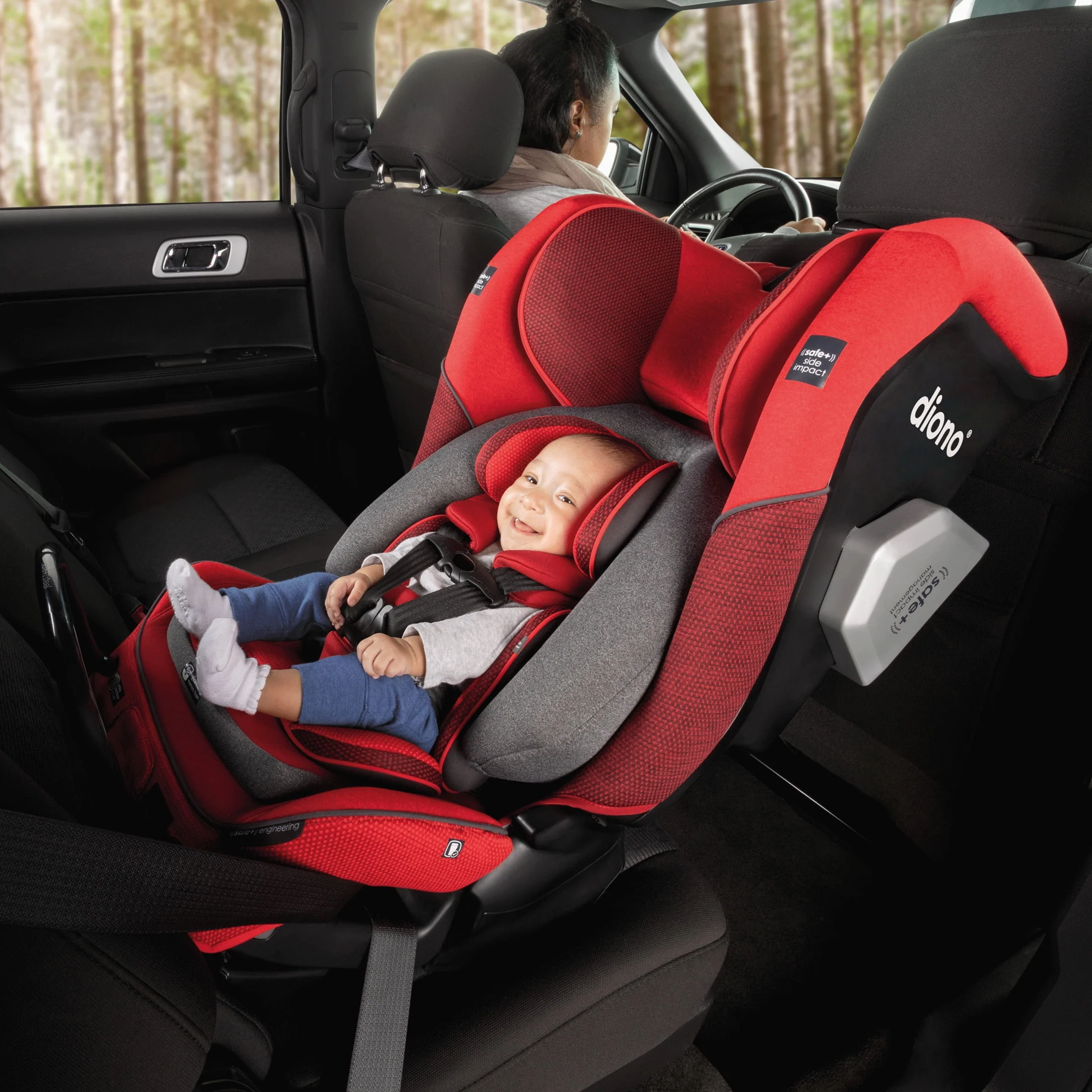 Diono Radian 3QXT SafePlus All-in-One Convertible Car Seat, Slim Fit 3 Across, Red