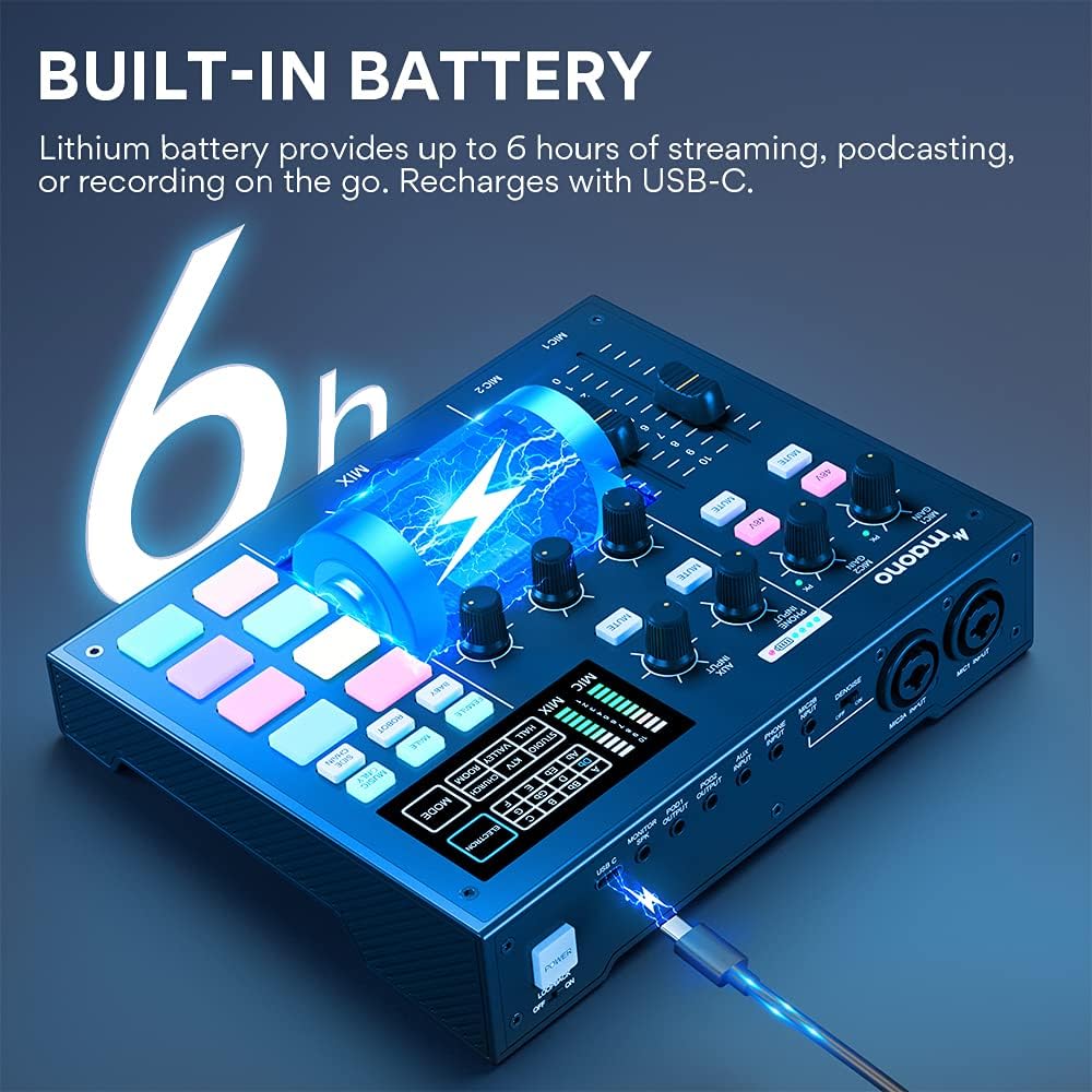 Audio Interface with DJ Mixer and Sound Card, Maonocaster Portable Podcast Production Studio for Guitar, Live Streaming, Recording, Chat, Broadcast