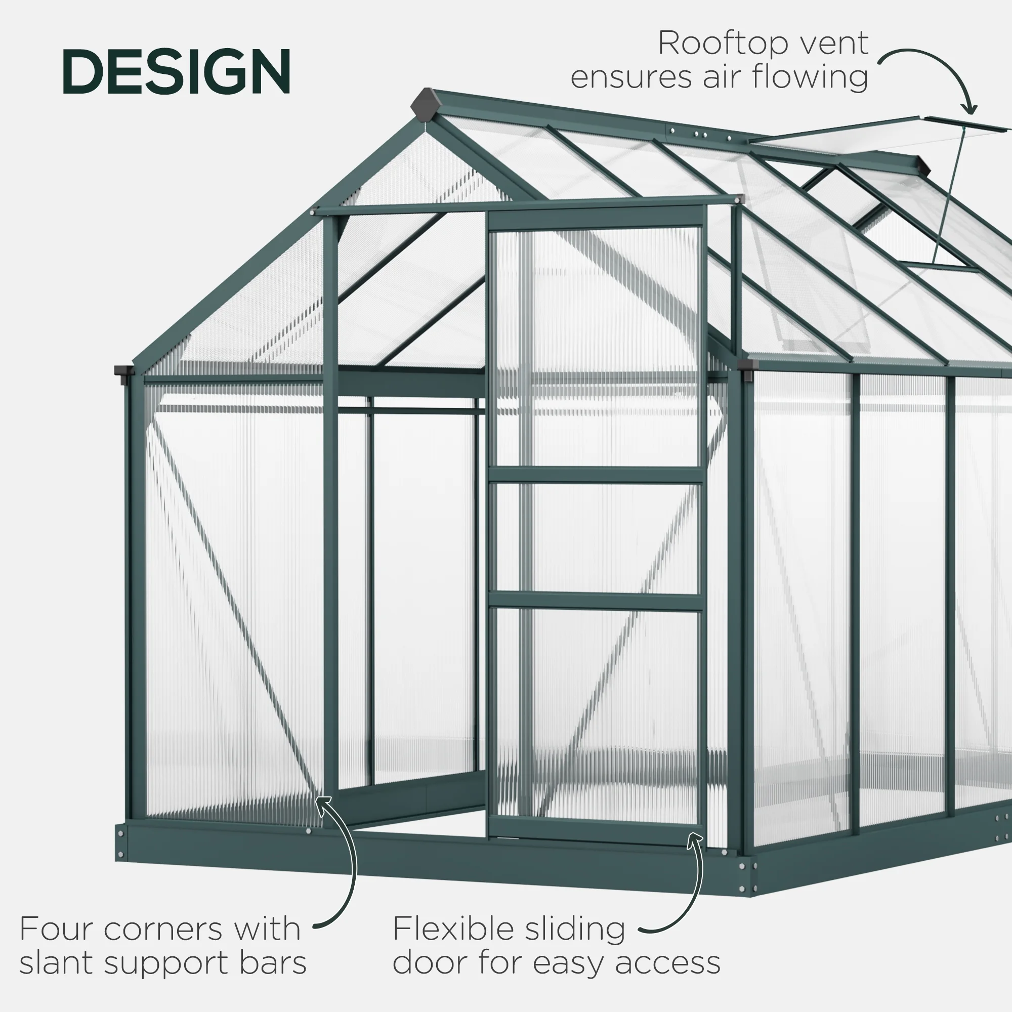Outsunny 6' x 10' x 7' Large Polycarbonate Walk-in Greenhouse, Green