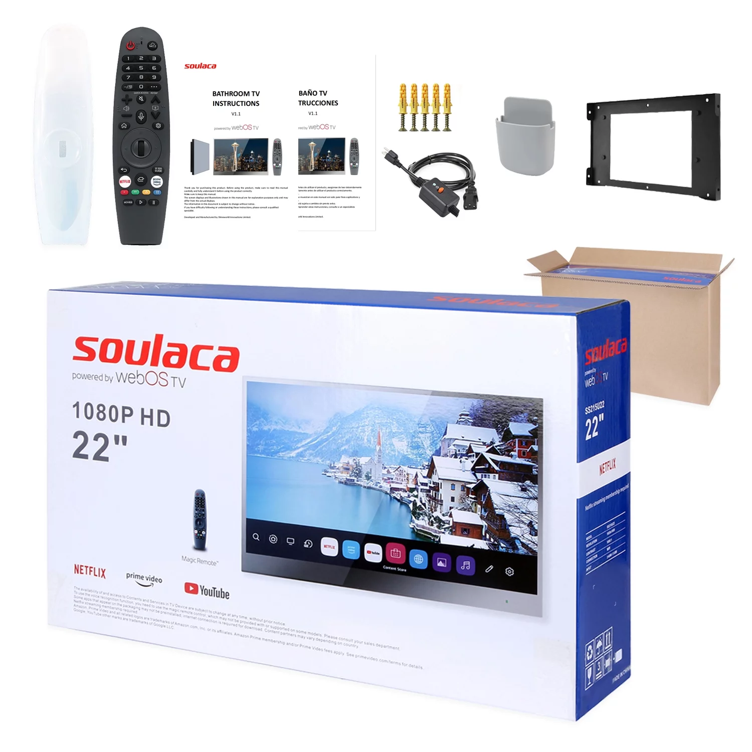 Soulaca 22 inches Smart Magic Mirror LED TV for Bathroom webOS Waterproof IPX6 WiFi ATSC Tuner Television Bluetooth New