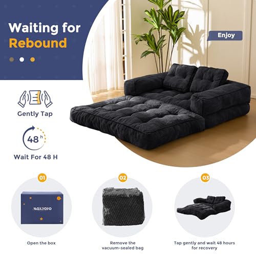 MAXYOYO Folding Sofa Bed, L-Shaped Convertible Sofa Bed with Armrest Foldable Sleeper Couch with Pillow