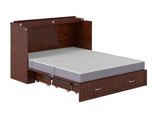 AFI Southampton Queen Murphy Bed Chest with Mattress, Storage, and Built-in Charger in Grey