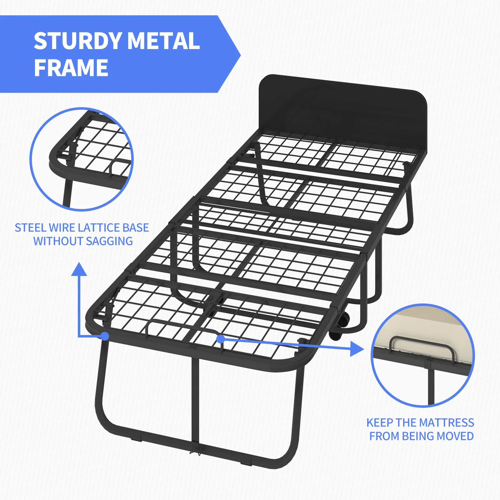 ZAFLY Folding Bed with Mattress, Portable Bed, Foldable Bed with High Resilient Foam Mattress