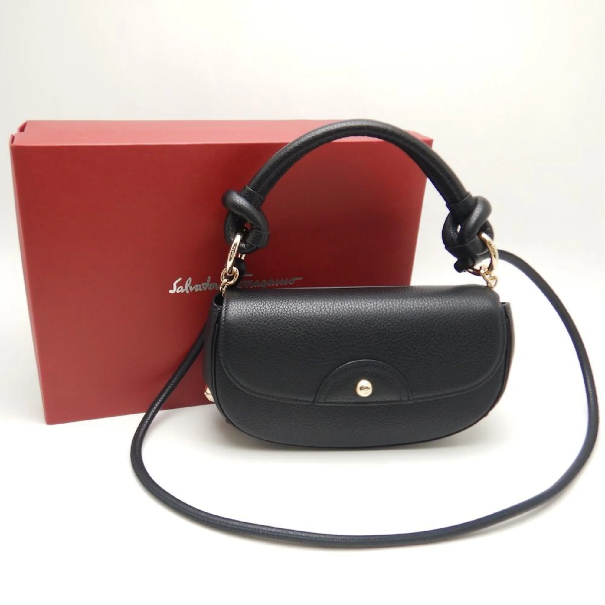 Pre-Owned Salvatore Ferragamo 2WAY 0754149 Handbag Calf Black 250330 (Like New)