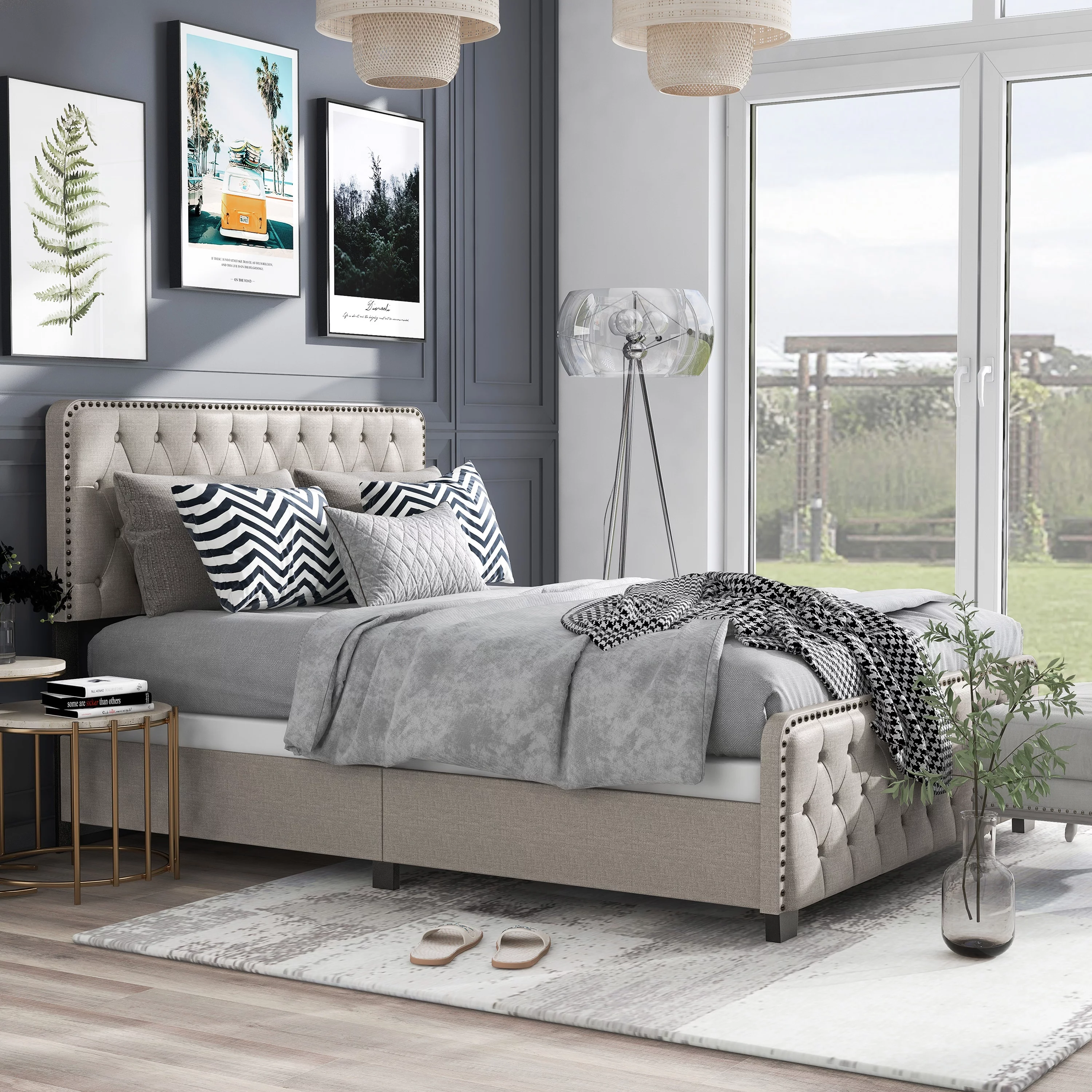 Furniture of America  Tilly Button Tufted Fabric Upholstered Bed Brown King