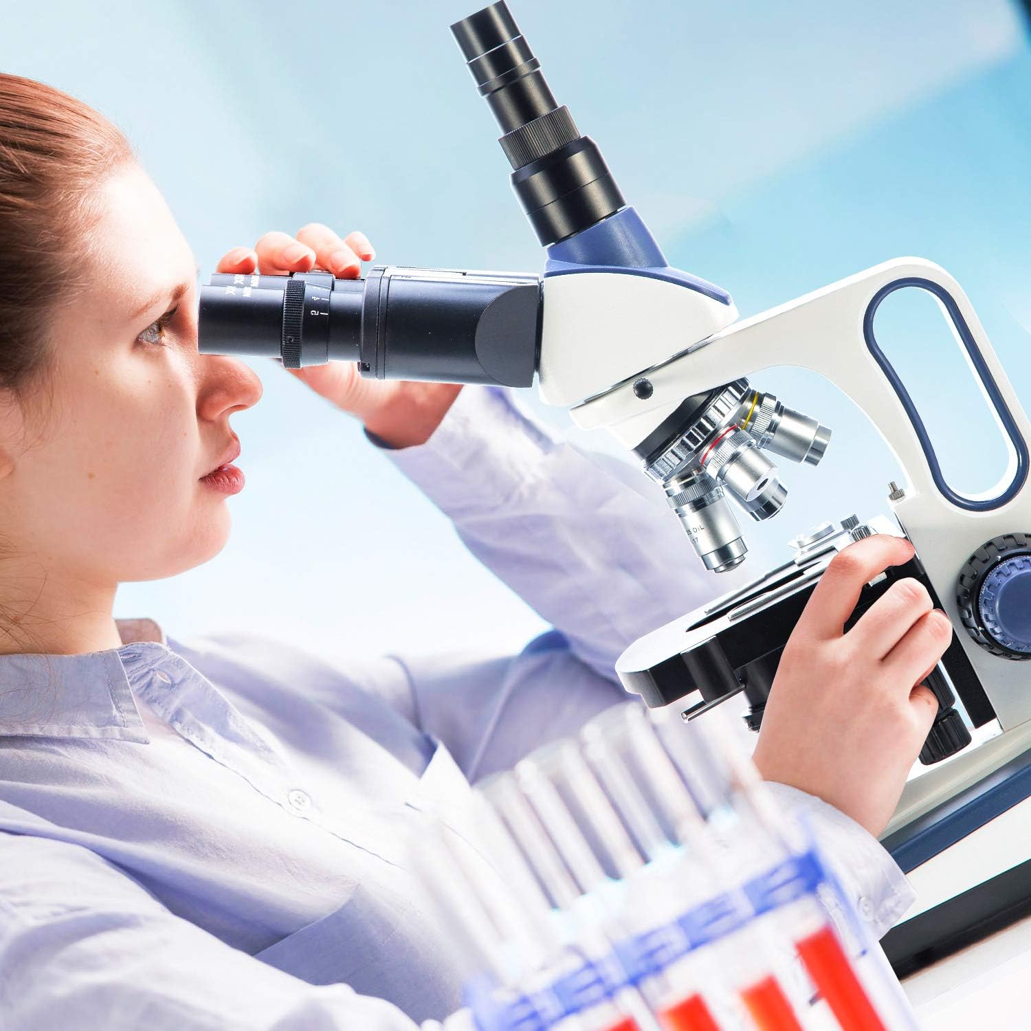 Swift Trinocular Compound Microscope SW350T,40X-2500X Magnification,Siedentopf Head,Research-Grade,Two-Layer Mechanical Stage