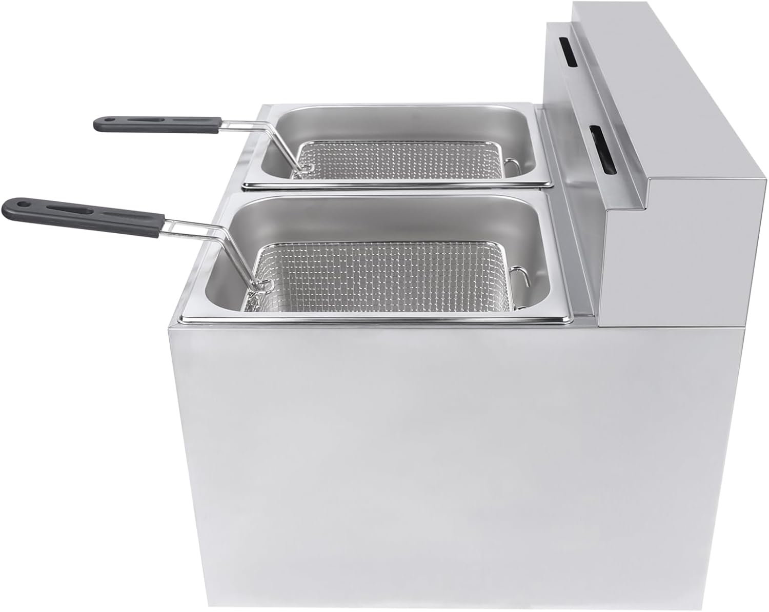 12L Commercial Electric Deep Fryer, Stainless Steel Dual Tank Stainless Steel Deep Fryer with 2 x 5.3QT Removable Baskets & Lid