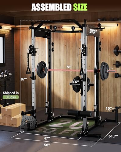 Smith Machine for Home Gym, 2200LBS Capacity Heavy Duty Power Cage with Cable Crossover System