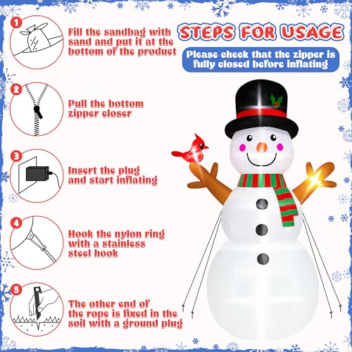 16FT Christmas Inflatable Snowman Outdoor Decorations, Giant Christmas Snowman, Holiday Blow Up Yard Decor with LED Lights