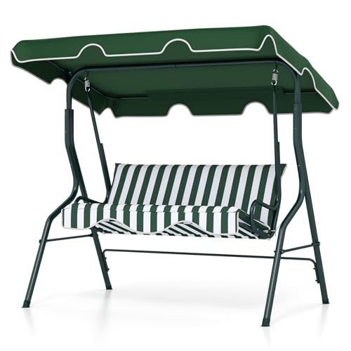 Tangkula 3 Person Porch Swing, Patio with Removable Cushion & Powder-Coated Steel Frame, Outdoor Swing with Canopy for Porch, Backyard, Garden