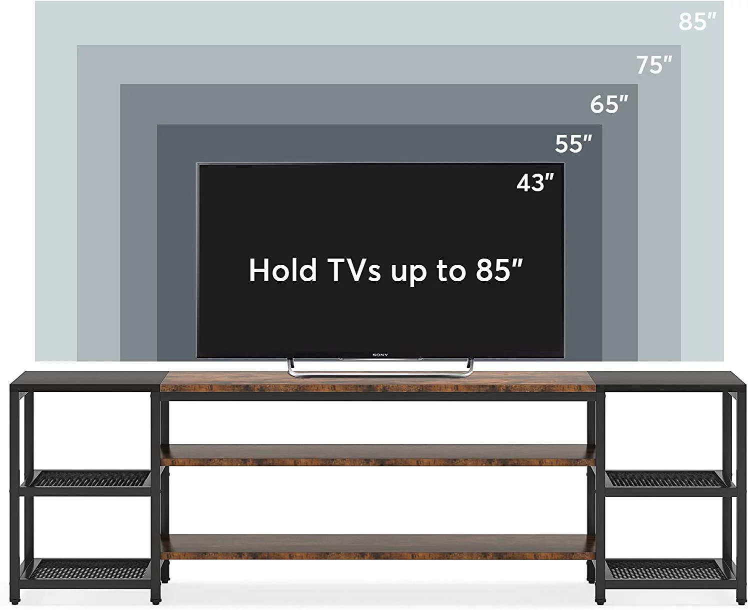 Tribesigns 78" TV Stand for TVs Up to 65" Industrial Media Console Table with 3 Tier Storage Shelves Brown and Black