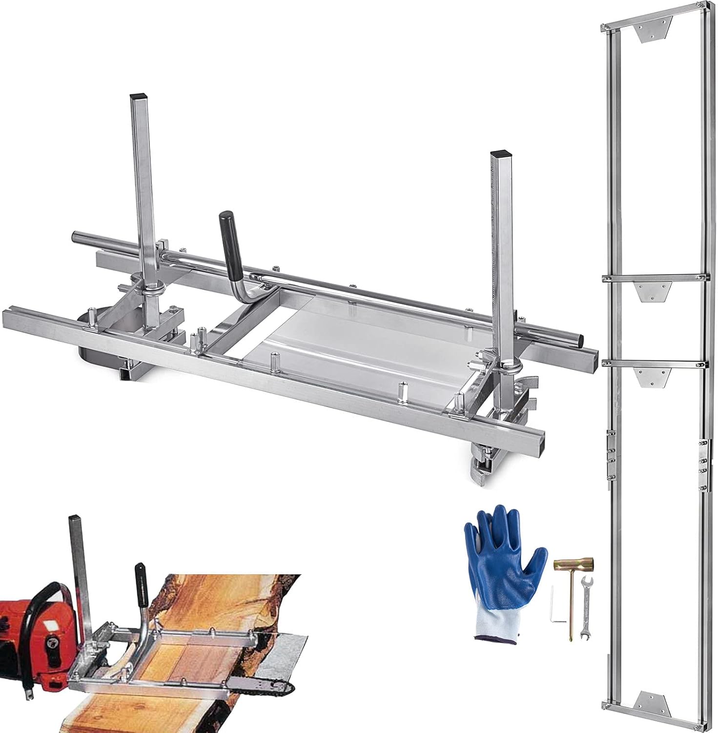 PRIBCHO Portable Chainsaw Mill Planking Milling Guide Bar Saw Mill 14 to 36 Inches Aluminum Steel Wood Lumber Cutting Portable Sawmill + 9Ft Rail