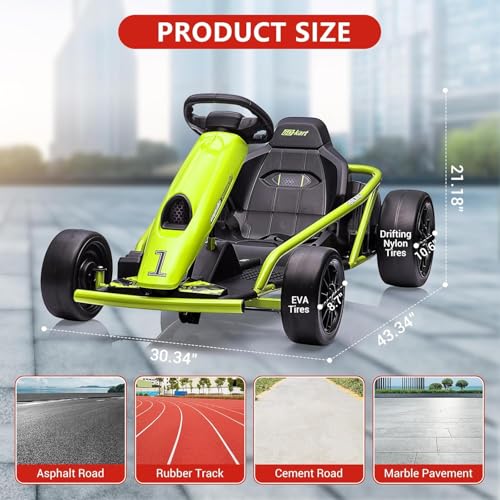 Go Kart Electric Drift Kart Car, 24V Outdoor Ride on Toy, Fast 2×300W Motor, 8 MPH High Speed Drift Car, with Music and Slow Start