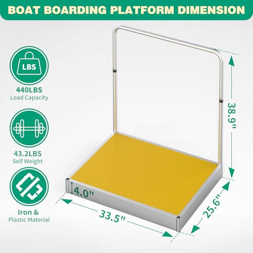 Boat Boarding Platform with Handrail, Foldable Dock Boarding Platform with Handle(500LBs Capacity,Silver)