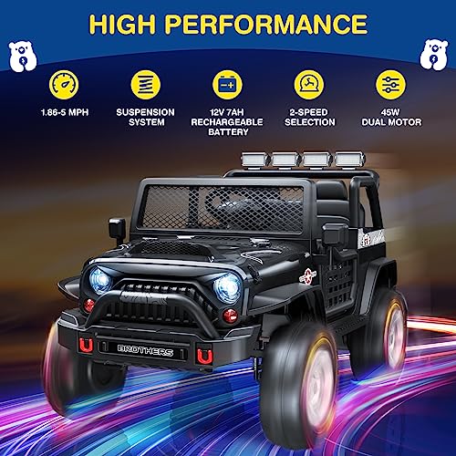 L8 2 Seater Ride On Car, 12V Kids Electric Car w/Remote Control, 4-Wheel Suspension, Bluetooth Speaker, Multi Music Modes, 3 Speeds, LED Lights