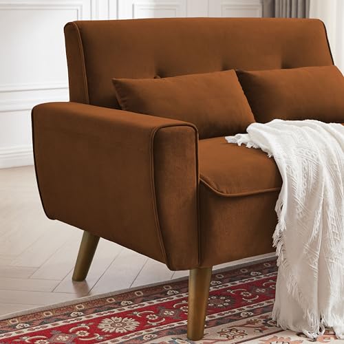 48.8" Small Loveseat Sofa, Mid Century Modern Love Seat Couch with Back Cushions and Wood Legs, 2 Seater Couches for Living Room, Bedroom
