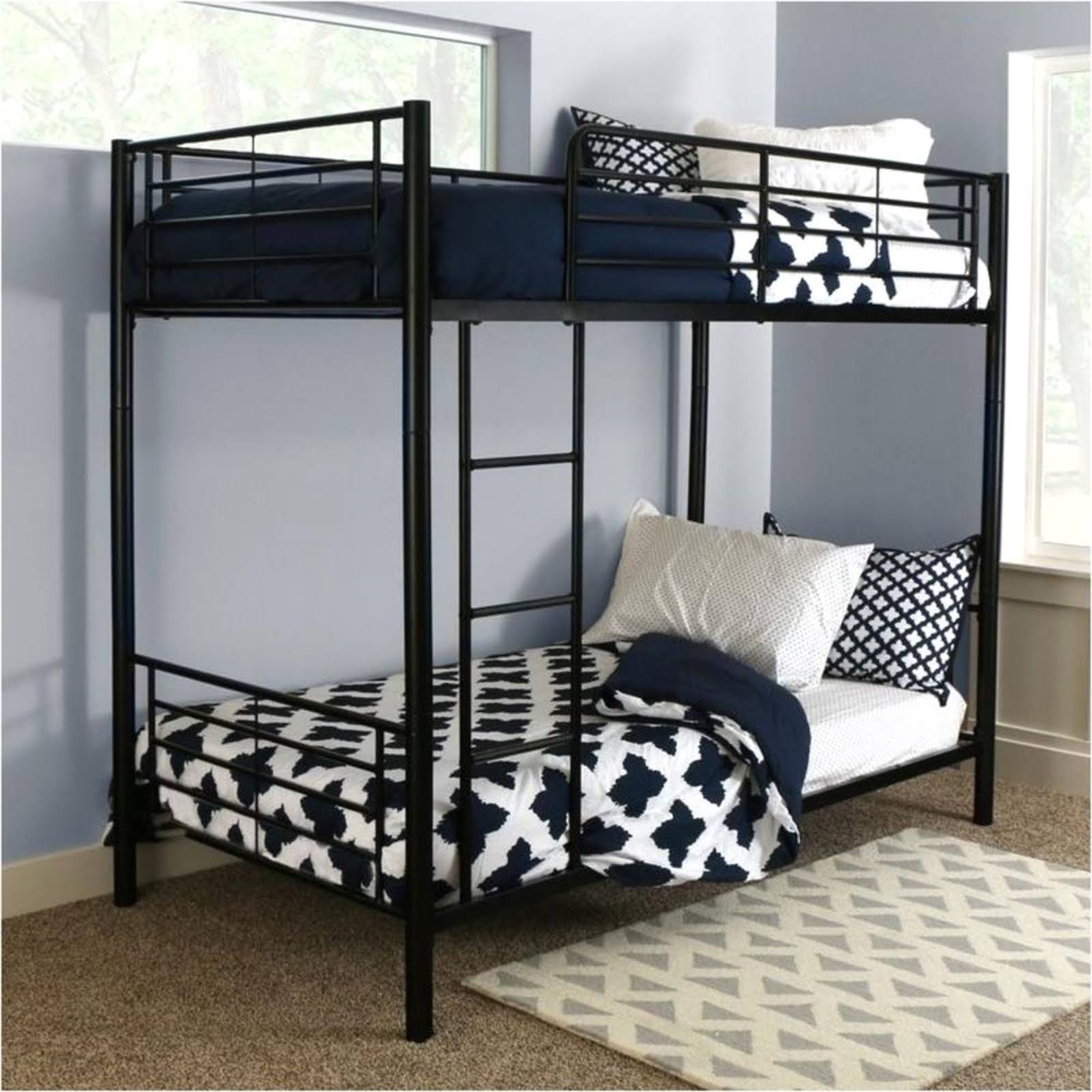 Pemberly Row Twin Over Twin Metal Bunk Bed in Black