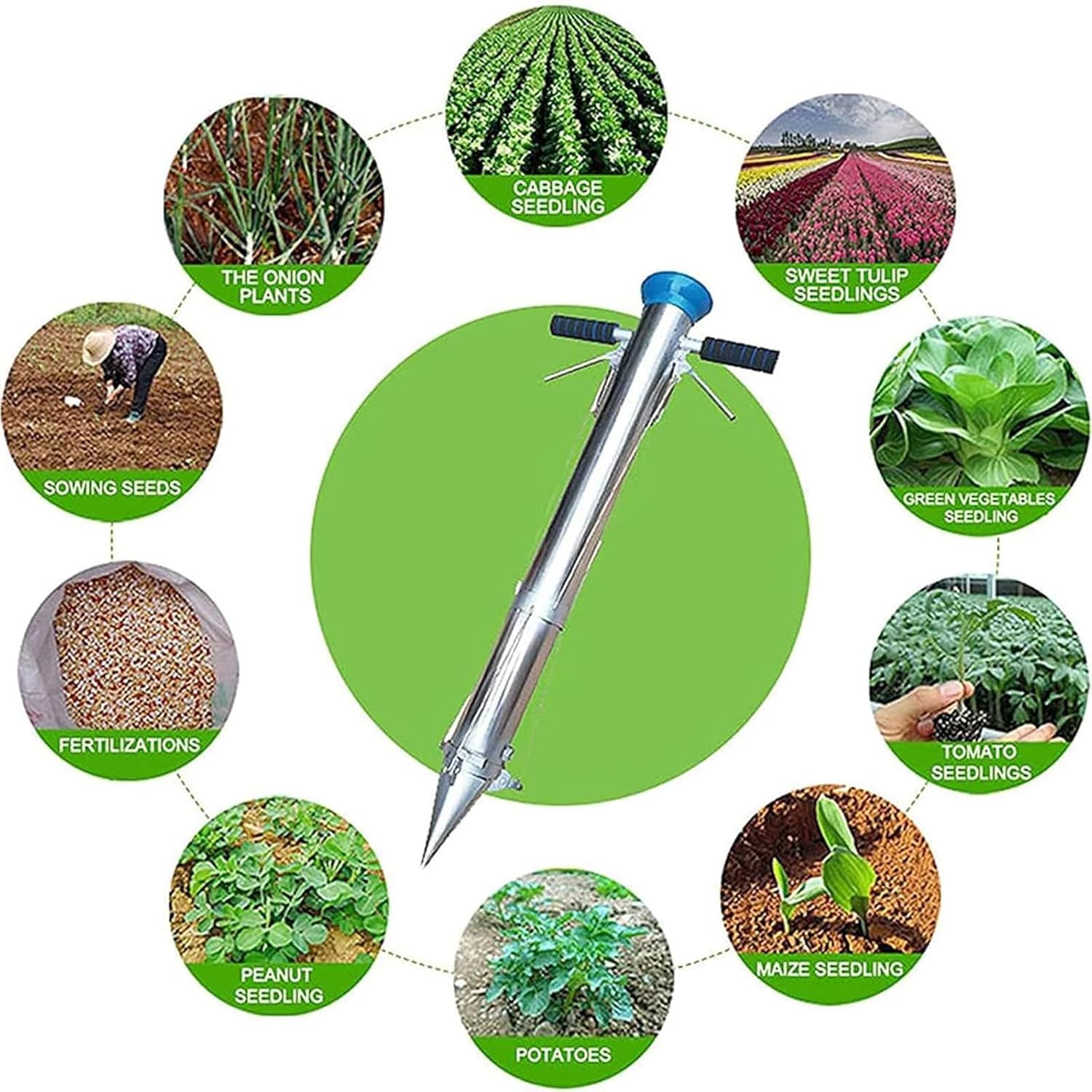 Long Handle Vegetable Planter, Garden Seedling Tool, Multi-Functional Vegetable Seedling Transplanter with Soft Grip and 12CM Depth