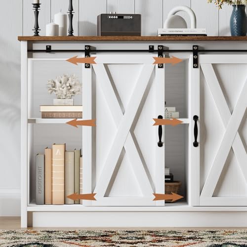 4 EVER WINNER Coffee Bar Cabinet with Sliding Barn Doors, 42” Sideboard Buffet Cabinet with Storage