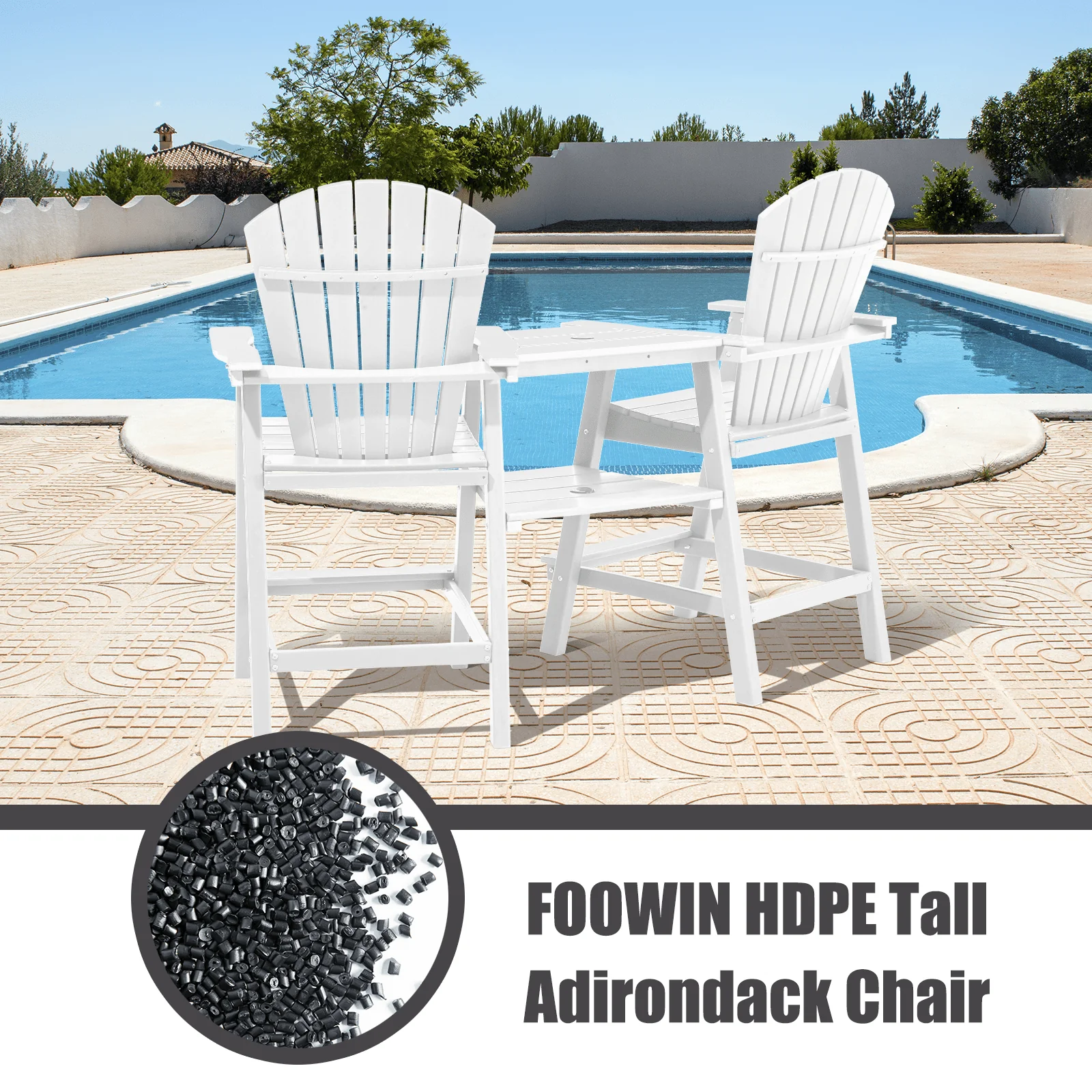 Tall Adirondack Chairs Set of 2 .Outdoor Adirondack Barstools with Double Connecting Tray Patio Stools Weather Resistant for Outdoor Deck Lawn Pool