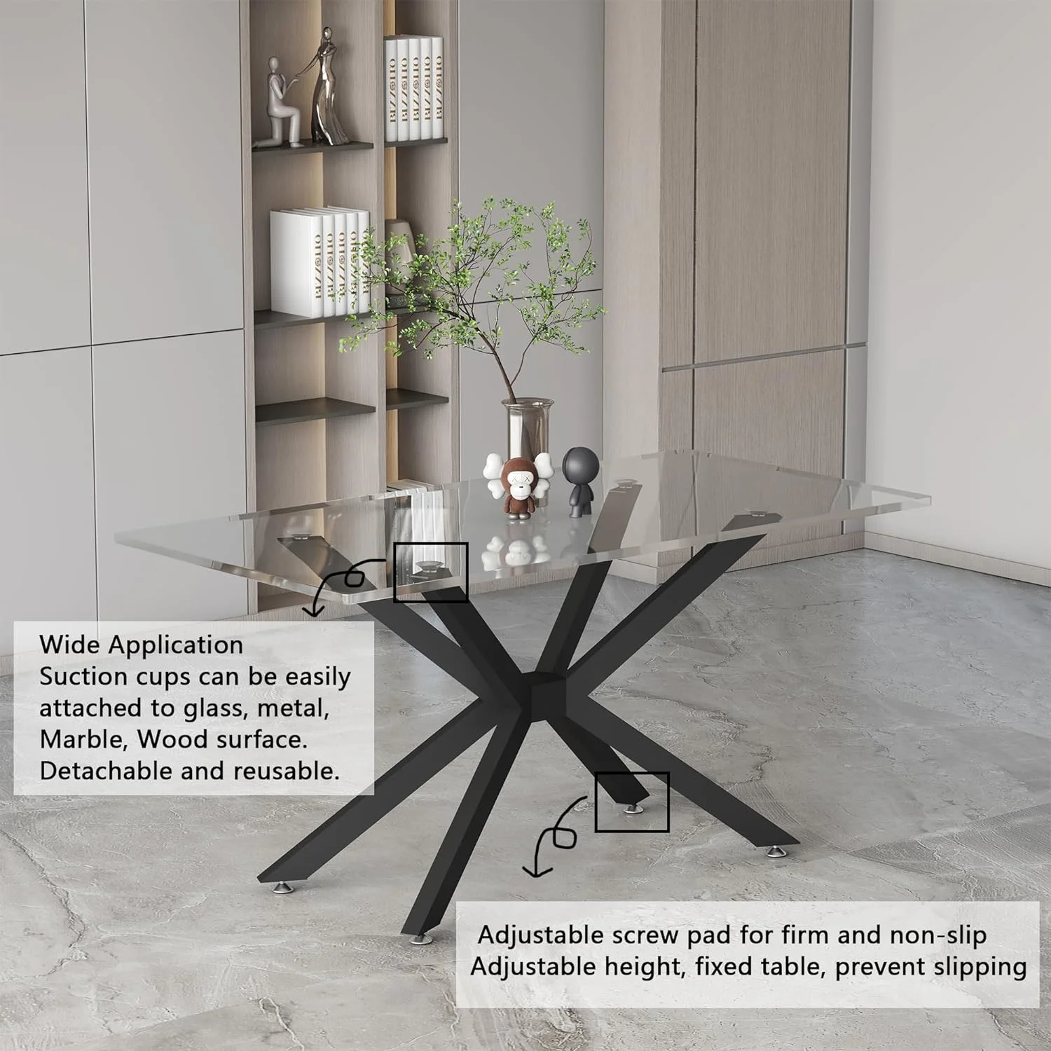 Modern Table Base Black 28" Metal Dining Table Legs with Suction Cups, Desk Base for Marble,Glass,Wood Top, Furniture Legs for Coffee Table