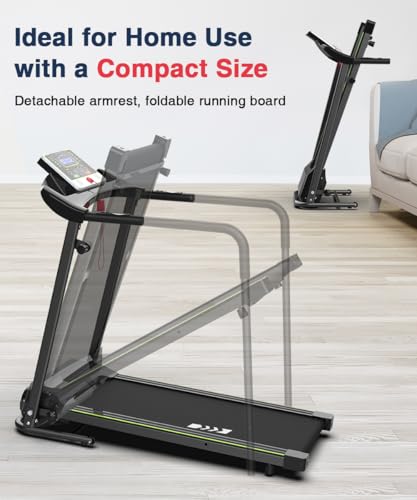 Redliro Walking Treadmill with Long Handrail for Balance, Recovery Fitness Exercise Machine Foldable for Home use with Holder for Phone & Cup