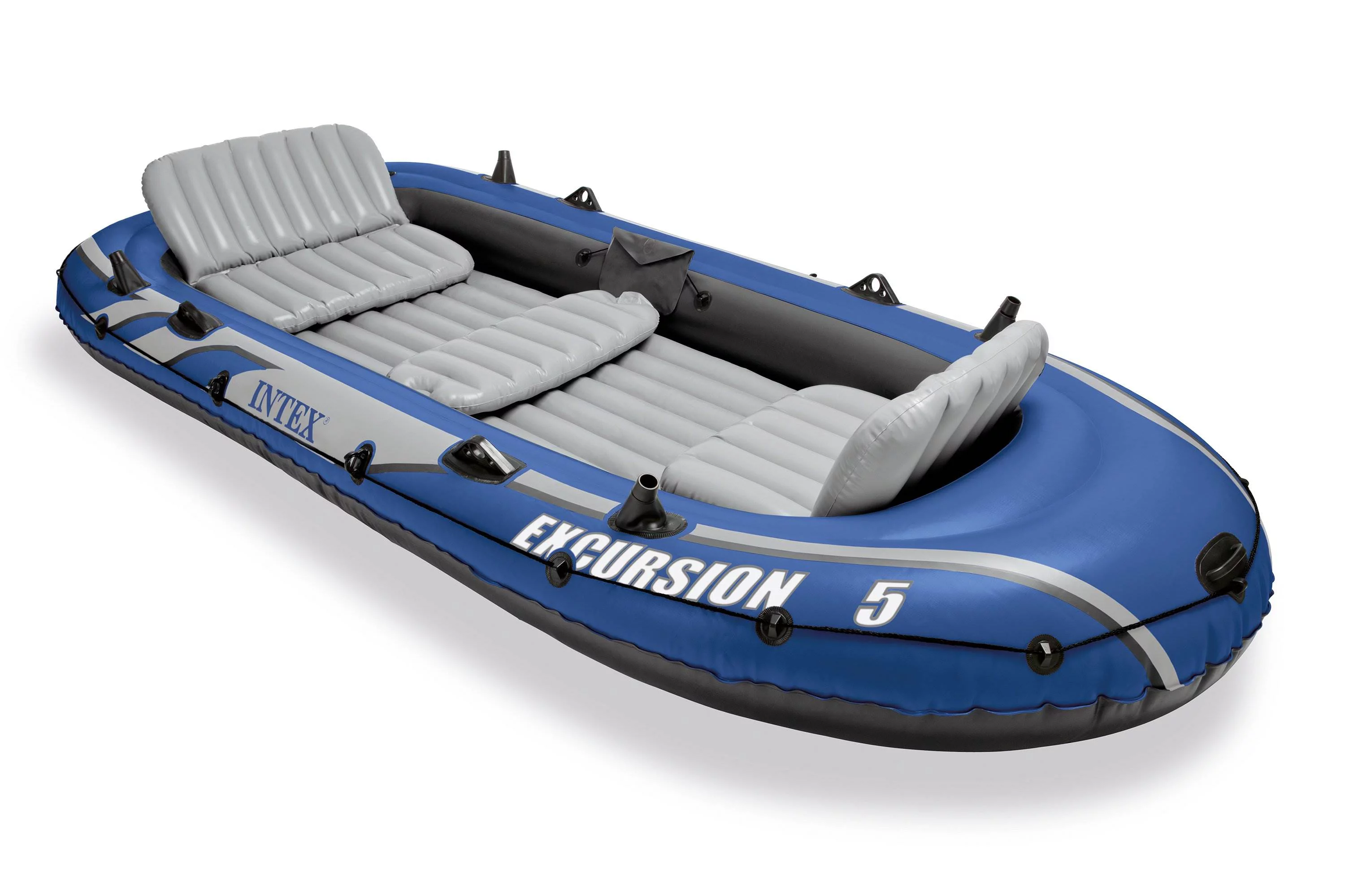 Intex Excursion 5 Inflatable Boat Set & 2 Transom Mount 8 Speed Trolling Motors